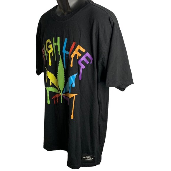 Victorious High Life Crewneck T Shirt 3XL Black Short Sleeve Rainbow Paint Drip - Picture 5 of 8
